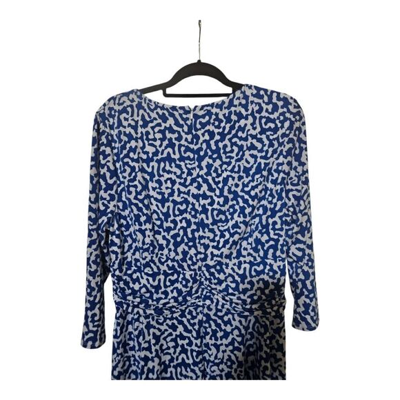 CHRISTOPHER & BANKS Blue White Printed Midi Ruched Waist Dress - Size XL - Picture 9 of 12